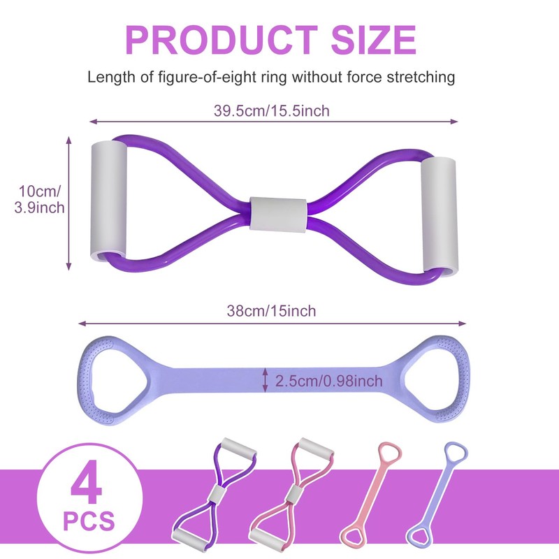 4 Pack Figure 8 Fitness Resistance Band, Workout Stretch Bands