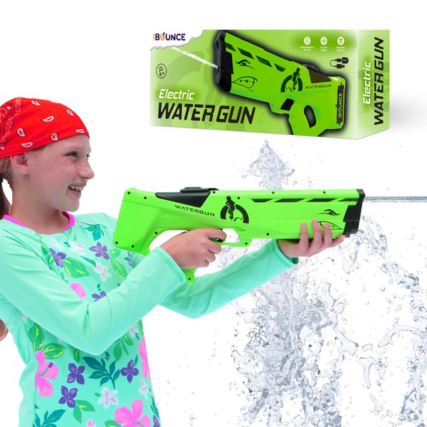 New-Bounce Electric Water Gun - Outdoor Water Blaster - Battery Operated Water Gun Pistol Shoots Up to 30ft (Green)