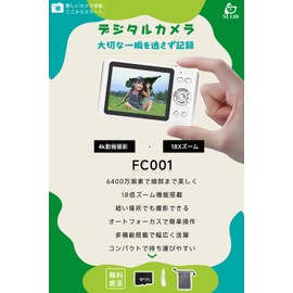 Digital Camera, 4K Video Recording, 64 Million Pixels, Digital Camera, 2.8-Inch Large Screen, Small, Lightweight, Type-C Rapid Charging, Time-One, AF Function, Continuous Shooting, 18x Digital Zoom, 8