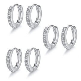 LuLiyLdJ Silver Women's Earrings, 3 Pairs Hoop Earrings Set, Hypoallergenic Small Sleep Hoop Earrings, 10 mm