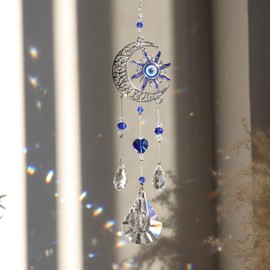 Flower Shaped Window Sun Catcher - Crystal Prism Pendant | Flower Shape Evil Eye Sun Charm Pendant for Window, Courtyards, Corridors