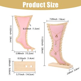 CHGCRAFT 1 Set Foot Shaped Anklet Display Stands Wooden Necklace Holder Foot Display Storage Showcase Stand for Ankle Jewellery Display, Pink, 8.27x 2.76x 11.22 inch