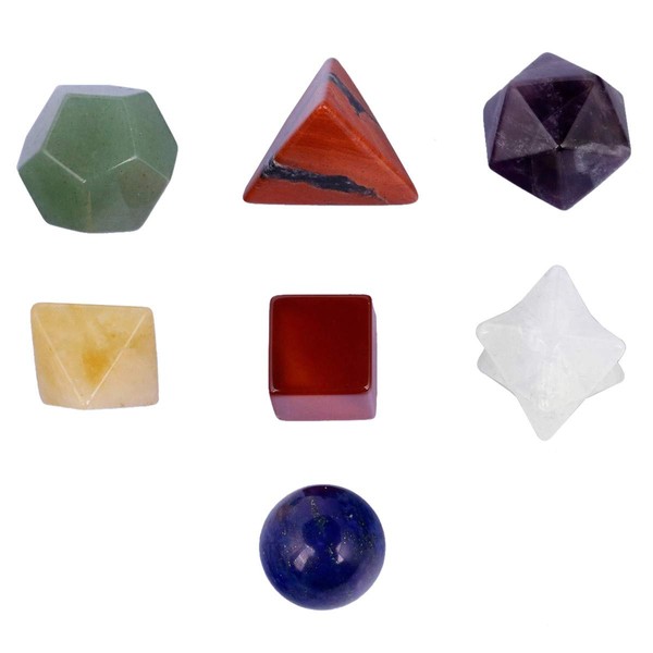Nupuyai Pack of 7 Chakra Stone Healing Platonic Solids Crystal Set with Merkaba Star Geometry Energy Stone Kit for Reiki Meditation Home Decor