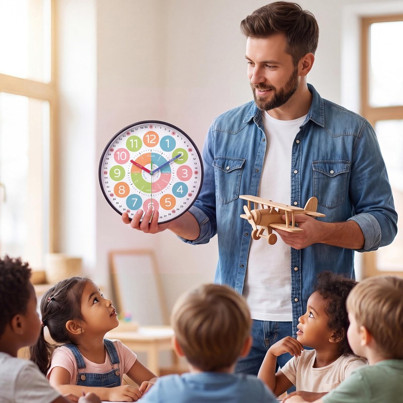 12" Educational Wall Clock, Colorful Time Teaching Analog Clock