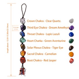 Runyangshi Healing Crystals 7 Chakra Stones Car Hanging Ornament with Chip Stones Tassels Hanging Reiki Meditation Energy Balance Yoga Home Decor