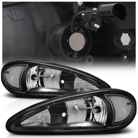 M-AUTO Factory Style Headlights Pair Set Left+Right with 2 Pre-assembled 6000K LED Bulbs Compatible with 99-05 Pontiac Grand Am