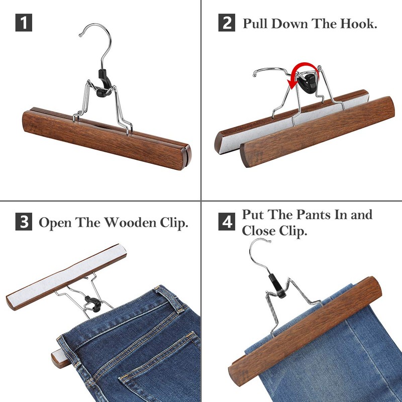 AMKUFO 20 Pack Wooden Pants Hangers with Clips Non Slip