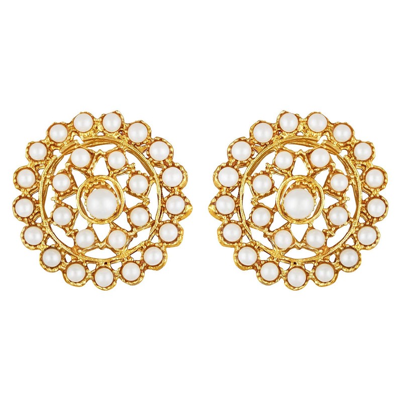 Aheli Pearl Diamond Gargantilla Collar con pendientes redondos Set Regalo