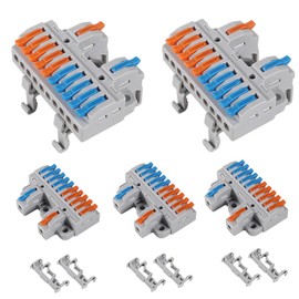 QCCAN 5PCS DIN Rail Terminal Blocks Kit, 2 in 10 Out Universal Compact Lever Wire Connector for Electrical Wires, Detachable Ground Circuit Terminal Blocks for Circuit Inline 28-12 AWG