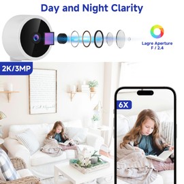 2K 3MP HD WiFi Indoor Smart Home Security Camera for Baby Elder Dog Pet Room Camera with Phone app 24/7 SD Card Storage 2.4GHz Night Vision 2-Way Audio Motion Detection Wired for Home Security White