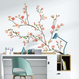 WALPLUS Room Decor Gifts for Girls Peel and Stick Removable for Nursery Kids Toddler Bedroom Living Room Kitchen Delicate Peach Branch Wall Stickers 23 Pieces