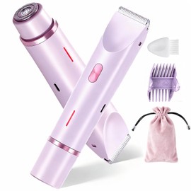 Bikini Trimmer for Women, 2 in 1 Dual-Head Electric Shaver for Women Pubic Hair, Waterproof Wet/Dry Use Body Hair Trimmer and Face Razors, Rechargeable Hair Removal for Bikini Legs Face Underarm Arm