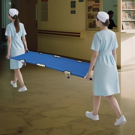 Folding Stretcher with 2 Adjustable Safety Straps & Heavy Duty Handles, Aluminum Alloy Portable Foldable Emergency Stretcher with Rubber Feet & Storage Bag for Transport Rescue (Blue)
