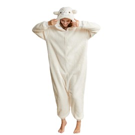 Laahoem Animal Alpaca Pyjamas Unisex Adult Hood Men Women Jumpsuit Costume Cosplay Sleepwear, Beige White