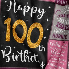 Amonee-YL 100th Birthday Gifts For Women, 100th Birthday Blanket 50"X60", 100th Birthday Decorations For Women, Gifts For 100 Year Old Woman, 100th Birthday Gifts For Grandma Mom, Happy 100th Birthday
