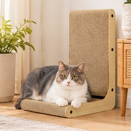 L-Shaped Cat Scratcher for Indoor Cats – Double-Tier Wood Scratching Pad for Climbing, Stretching & Daily Play