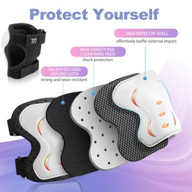 Knee Pads Elbow Pads with Wrist Guards Protective Gear Set for Kids Youth Adult Skateboard Sports Skateboarding Roller Skating Bicycling 6 in 1
