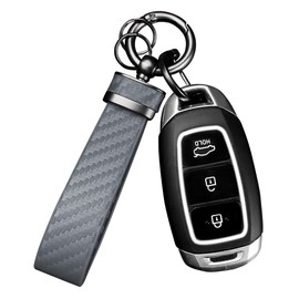 Turcee Carbon Fiber Car Keychain,Automotive Interior Accessories Keychains Leather Car Key Fob,Car Accessories Key Ring&Anti-Lost D-Ring(Premium Grey)