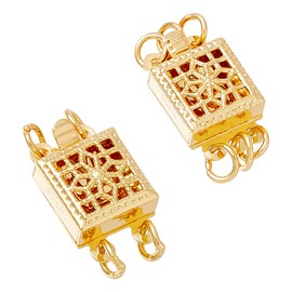 Hobbspring 2pcs Necklace Box Clasp 2 and 3 Strans Necklace Layering Clasps Real 14k Gold Plated Multiple Necklace Connectors Clasp for Necklace Jewerly Making Findings