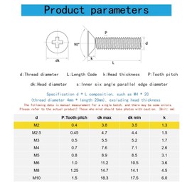 M2-0.4 x 10mm Flat Countersunk Head Machine Screws, Phillips Drive, Cross Screw，304 Stainless Steel,A2-70,GB819,Full Thread,Fasteners Bolts 100 PCS