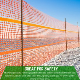 Orange Safety Fence - 4' x 100' - Orange Temporary Fencing, Mesh Snow Fence, Plastic, Safety Garden Netting, Temporary Fencing for Yard, Plastic Construction Fencing, Orange Fence