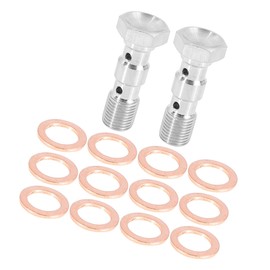 ACROPIX Universal M10x1.0 Metric Thread Double Banjo Bolt Brake Fitting Adapter with Washers Silver Tone - Pack of 2
