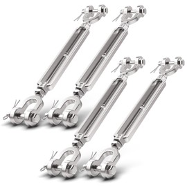 4 Pack 1/4”x4.7” Ultra Durable Jaw and Jaw Turnbuckle, 1600 lbs Working Load Limit, Weather Resistant, 304 Stainless Steel Turnbuckle for Wire Rope Tension, Shade Sail Hardware, Sun Shade Tent