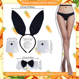 Women's Bunny Costume Set Rabbit Ear Headband Collar Bow Tie Costume Cuffs Rabbit Tail for Easter Party Bunny Costume Women Rabbit Ears Costume Adult Bunny Suit Pack of 5