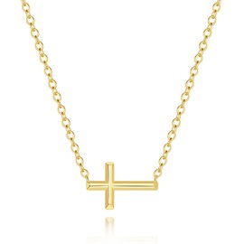 SANDRA REDD Cross Necklace for Women 14K Gold Cross Necklaces for Women Sideways Crosses Necklace for Womens Sideways Design with Refined Simplicity Gold Crosses Chain Pendant Womens Necklaces (16.5+2)in