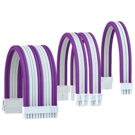ASTRAL COOLER PC Cable Extension Power Supply Kit,18AWG ATX 24P/EPS 8Pin+2xPCI-E 8Pin with Cable Combs Ultra-Soft Materials (White Purple)