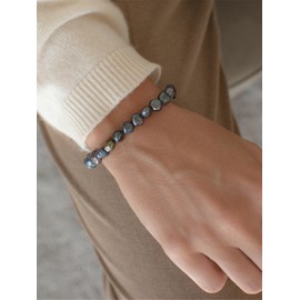 Valero Pearls Female 925/- Sterling Silver Nylon Cord Fresh Water Cultured Pearl(s) approx. 7,0-8,0 mm Set (Bracelet + Earring)