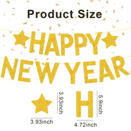 Happy New Year Banner, Glitter Golden Sparkling Star Banner, New Year's Eve, Evening Party, Home, Office, Fireplace, Indoor and Outdoor Holiday Decoration Supplies
