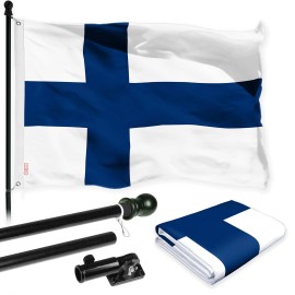 UD_G128 Flag Pole 6FT Black Tangle Free & Finland Finnish Flag 3x5 Ft Combo Printed 150D Polyester