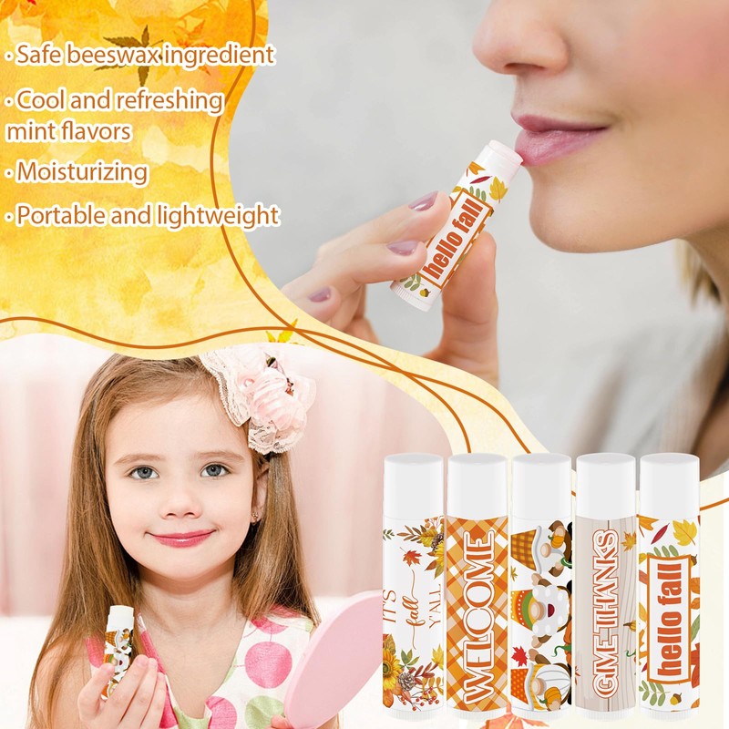 50Pcs Thanksgiving Party Favors Lip Balm Bulk Fall Pumpkin Lip
