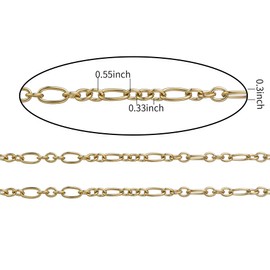 SUYAN 16.4 Feet/Roll Stainless Steel Cable Rolo Loose Link Chain 3 Short 1 Long Oval Round Line Cable Necklace Bracelet Chains Bulk,Craft DIY Chain Gold Chain for Jewelry Making Width 0.3inch (Gold)