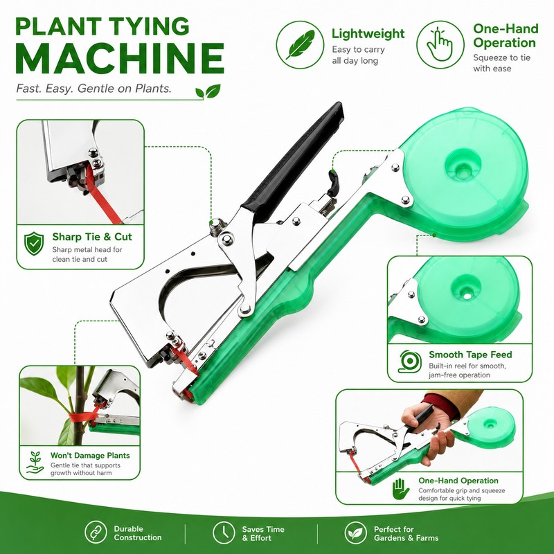 Manual Garden Plant Tying Tool for Vines – One-Handed Tapener