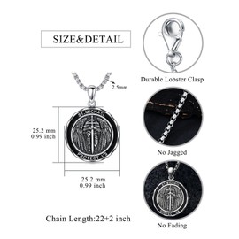 Shusukue St Michael/Benedict/Christoph/Gabriel/Guadalupe/Muerte/Virgin Mary Necklace 925 Sterling Silver Saint Patron Pendant Religious Jewellery Gifts for Men and Women, Sterling Silver, base