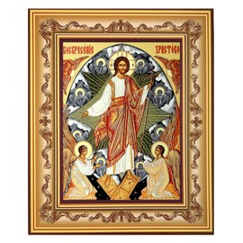 Needzo Resurrection Icon Orthodox Catholic, Seraphim Angels, Wooden Frame, Wall Hanging With Stand 7 3/4 Inch