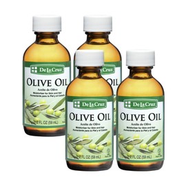 De La Cruz Pure Olive Oil - Natural Expeller Pressed Olive Oil for Hair and Skin - Lightweight Body Oil for Dry Skin 2 Fl Oz (4 Bottles)