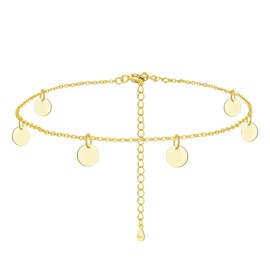 Josfeva Silver Anklets for Women, 925 Sterling Silver Women's Anklets Gold, Adjustable Summer Beach Barefoot Holiday Ladies Ankle Bracelet, Classic Fashion Waterproof Round Disc Anklet Chain