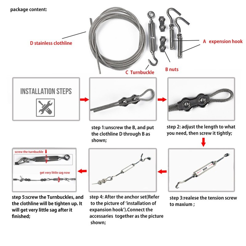 20.7FT/6.3M Stainless Steel Clothes Lines for Hanging Clothes Outside-DEWEL Clothesline