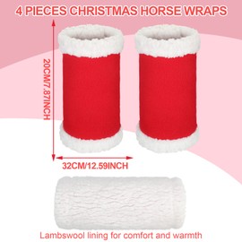 Mixweer Horse Christmas Tack Christmas Horse Leg Wraps Faux Fur Polyester Standing Wraps for Horses Leg Wraps Loose and Comfortable for Christmas Parades, Set of 4 (Red and White)