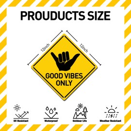 BTHUKO Good Vibes Only Sign, 12" x 12" Funny Tin Road Sign Surfer Theme Home Beach House Pool Decor Surf Dude Hawaii Plaque