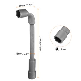 sourcing map L Shaped Angled Hex Socket Wrench 16mm CR-V Double Ended Metric 6 Point Tubular Socket Spanner for General Repairing, Pipeline, Bicycle Car Maintenance