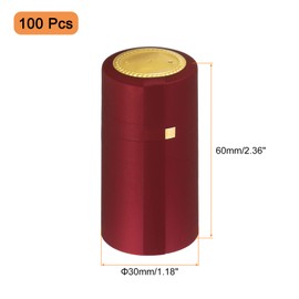 uxcell 100Pcs PVC Heat Shrink Capsules Wine Bottle Capsules Shrink Cap Wrap with Tear Tab Shrink Top Cover for Wine Cellars and Home Kitchen, Red/Gold 30x60mm