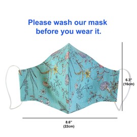 2Pack Cotton Linen Rayon Reusable Washable Adjustable Metal Strip Face Mouth Mask Double Layer Anti-Dust Fashion Flower Floral Outdoor Cloth Cover (Sky Blue)
