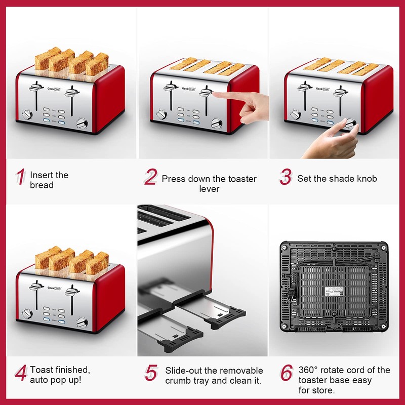 Geek Chef 4 Slice toaster, Best Rated Prime Retro Bagel
