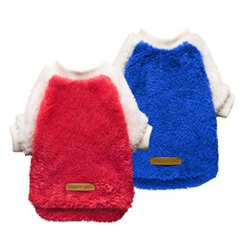 Fitwarm 2 Pack Fuzzy Fleece Dog Sweater, Thermal Dog Clothes for Small Dogs Boy Girl, Pet Cat Winter Outfit, Red, Royal Blue, Large