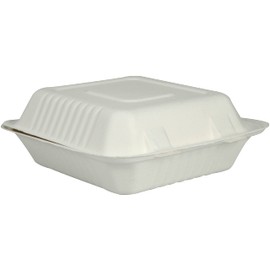 Abena Compostable PFAS-Free 1-Compartment Bagasse Clam Shell to-Go Containers Hinged Lid, 9" x 8" - 200 Count