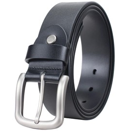 Bullko Men's Casual Genuine Leather Dress Belt For Jeans 1 1/2 Black 32 inch